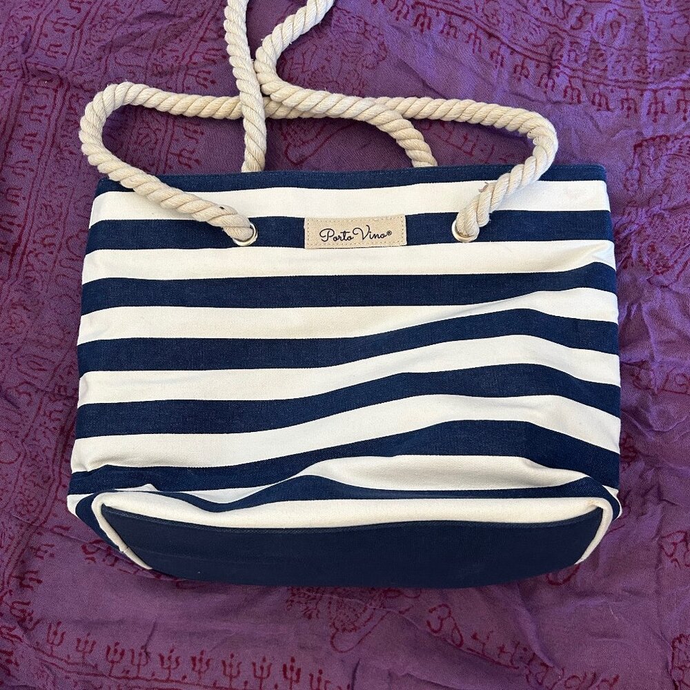 PortoVino Striped Canvas Wine Tote